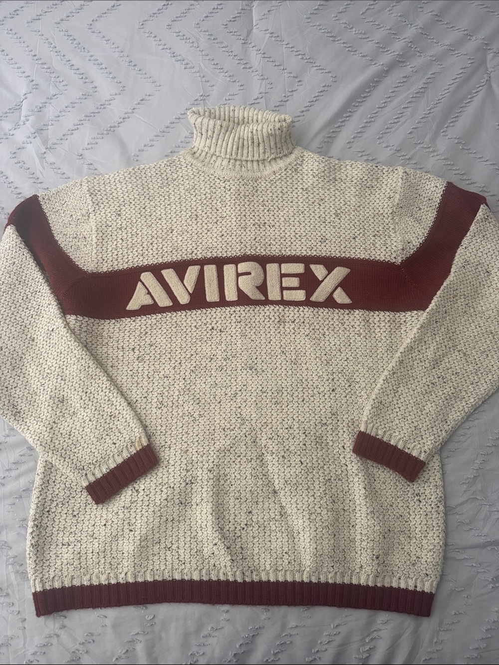 Avirex Cream Turtleneck Sweater with Rust Logo Band